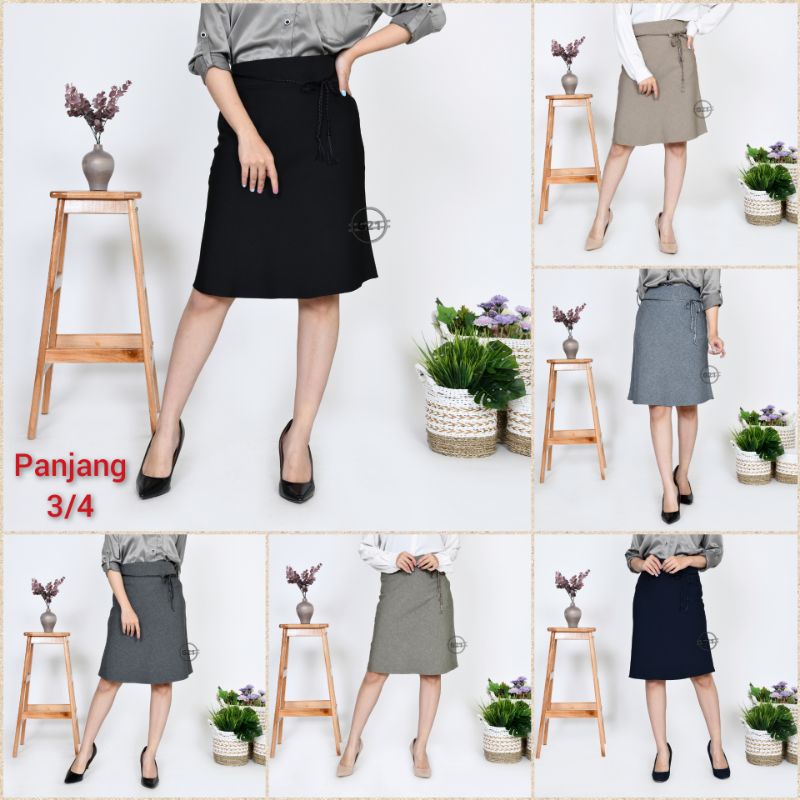 Rok Kerja Kantor Pendek Midi Skirt Model A line 3 4 Dan 7 8 Hitam Polos Wanita Bahan Formal Import High Premium Quality Rok Pendek Hitam A Line Model Payung Bahan Kantor Formal Wanita