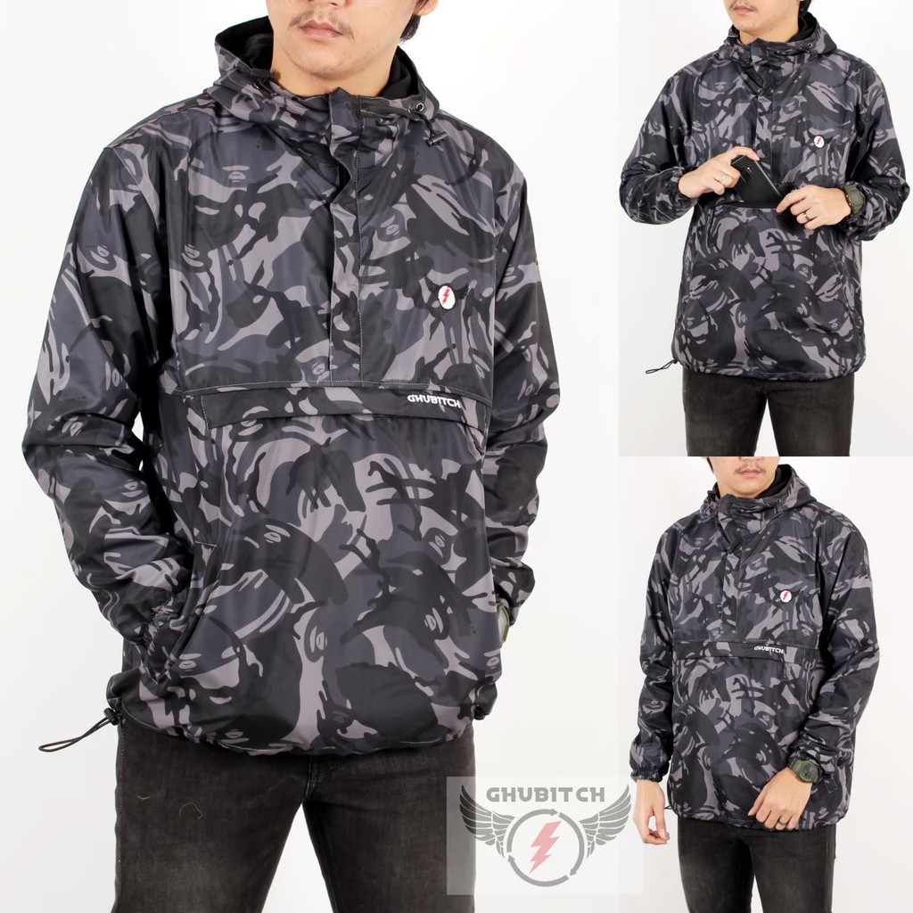 JD- JAKET CAGOULE LORENG PRIA / JAKET CAGOULE CAMO / JAKET PARASUT / JAKET ANTI AIR WATERPROOF