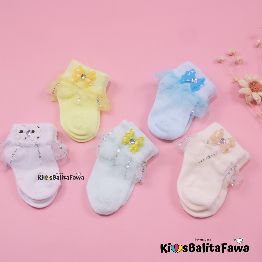 (IMPORT) Kaos Kaki Baby New Born 0-12 Bulan Pita Renda / Kids Socks Polos Bayi Perempuan Bahan Rajut Halus