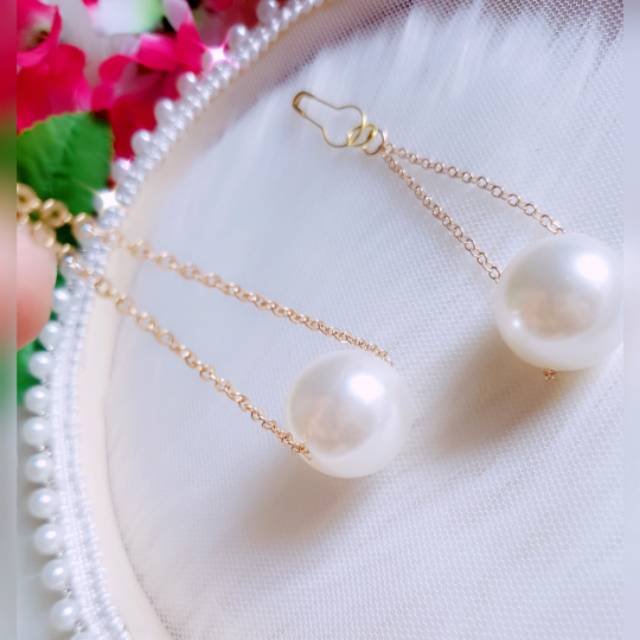 A129 Anting hijab juntai rantai pearl