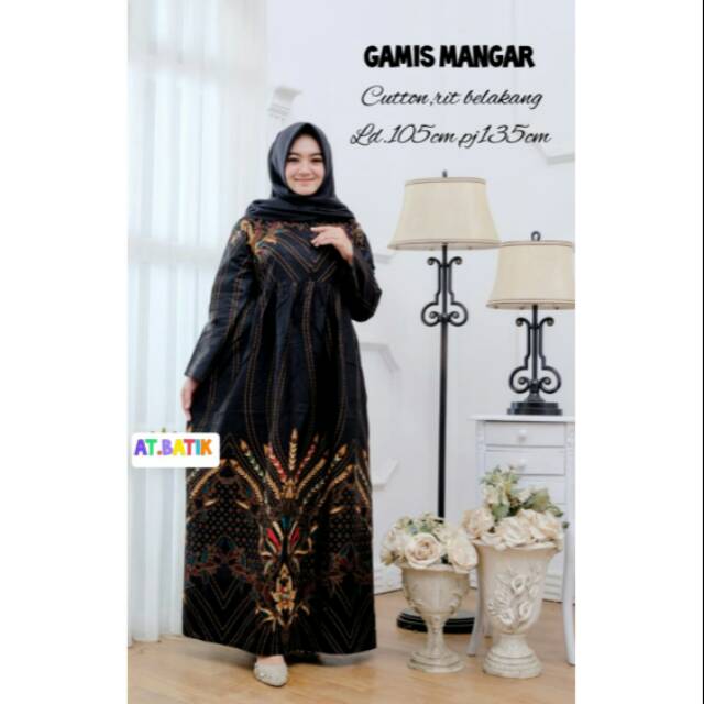 Gamis Manggar Batik Hitam Busui Friendly Seragam Batika Rempel Pengajian Ibu Arisan PKK