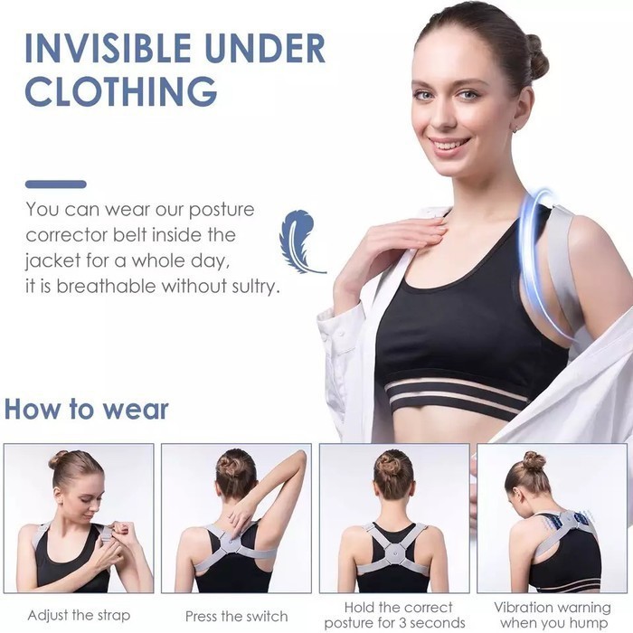 Adjustable Smart Back Posture Correction Vibration Alat Terapi Reposisi Punggung Tegak