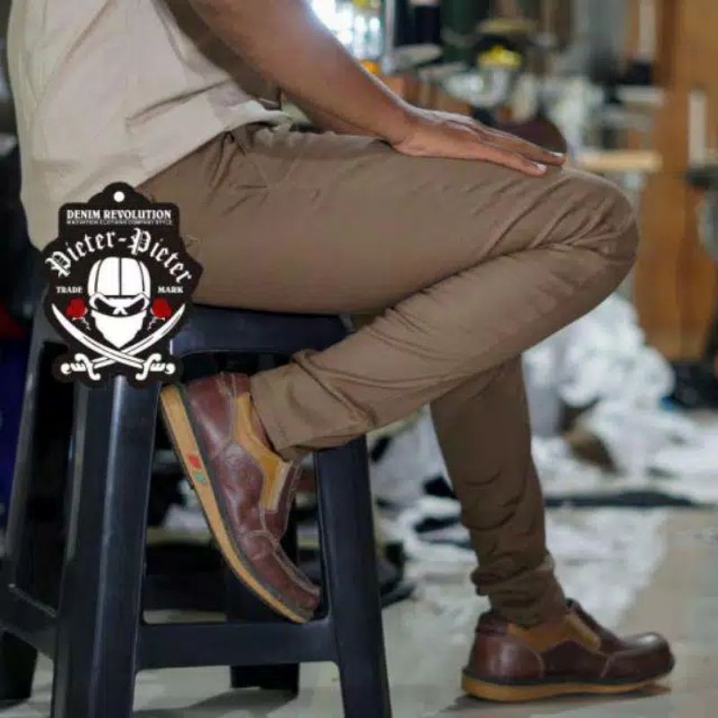 Celana Chino Big Size Slimfit Pria Cream Khaki Aksen Selvedge G5E4 Chino SOBEK Formal