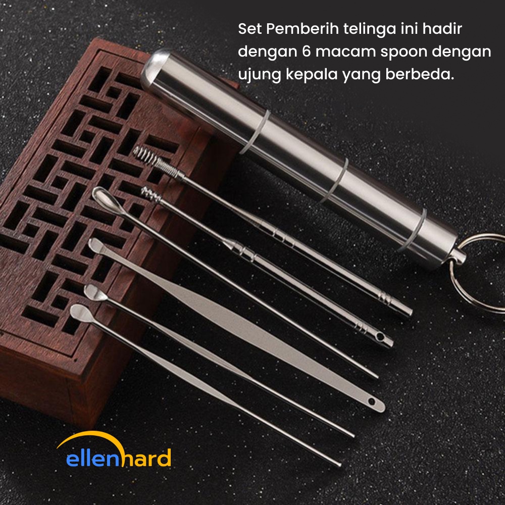 Pembersih Telinga 6 Pcs Korek Kuping Stainless Steel Set Ear Wax