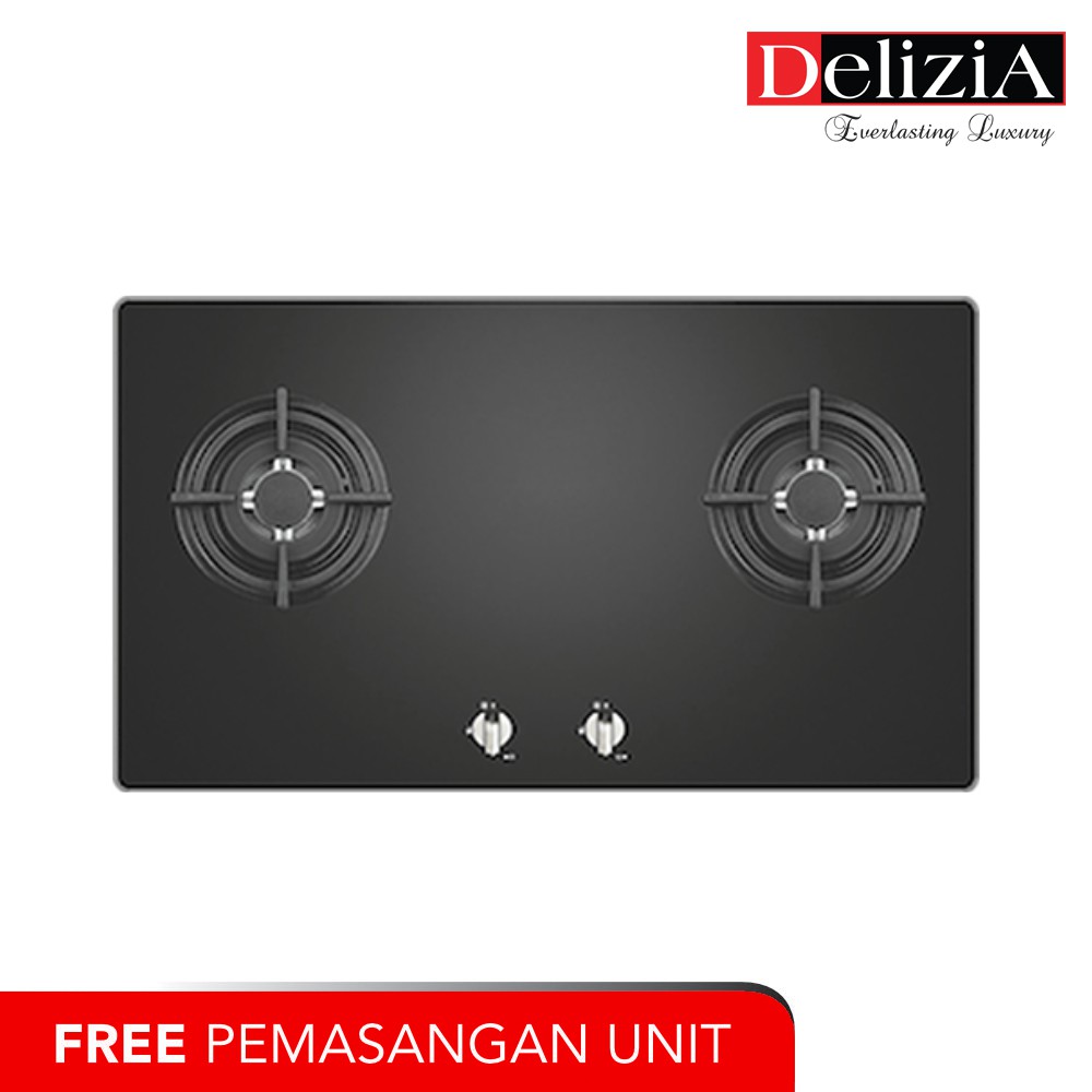 DELIZIA Kompor Tanam 80 Cm DHG820STTG(B), 2 Pembakar Gas
