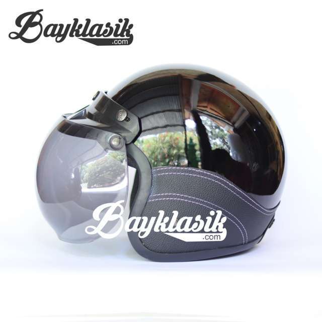  Helm  Bogo Hitam Kulit Hitam Desain  Ciamik Retro Visor Bogo 