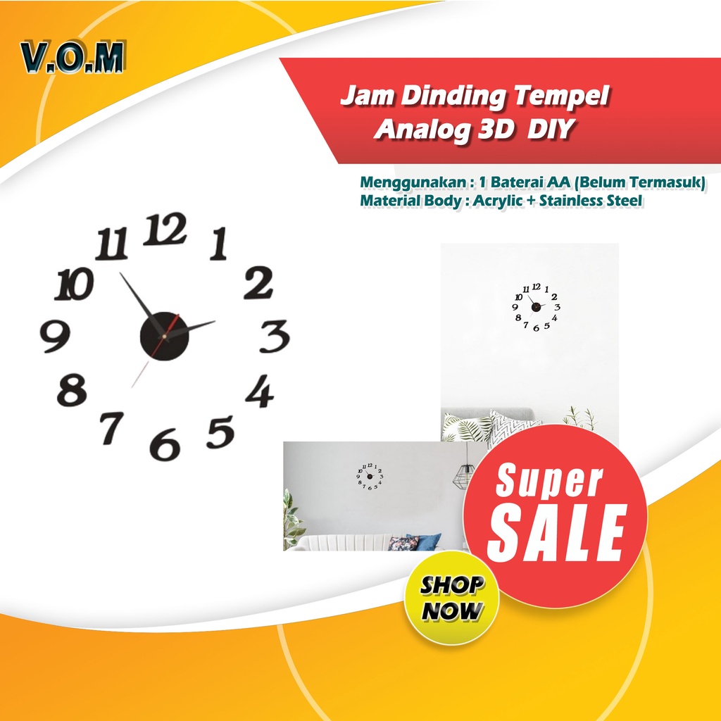 Jam Dinding Tempel Analog 3D Giant Wall Clock Aesthetic DIY Modern 0786