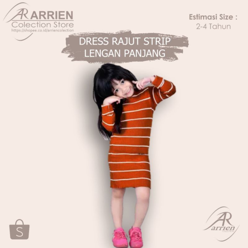 Dress rajut anak perempuan baju dres anak perempuan lengan panjang salur koreaan murah premium 2-4 t