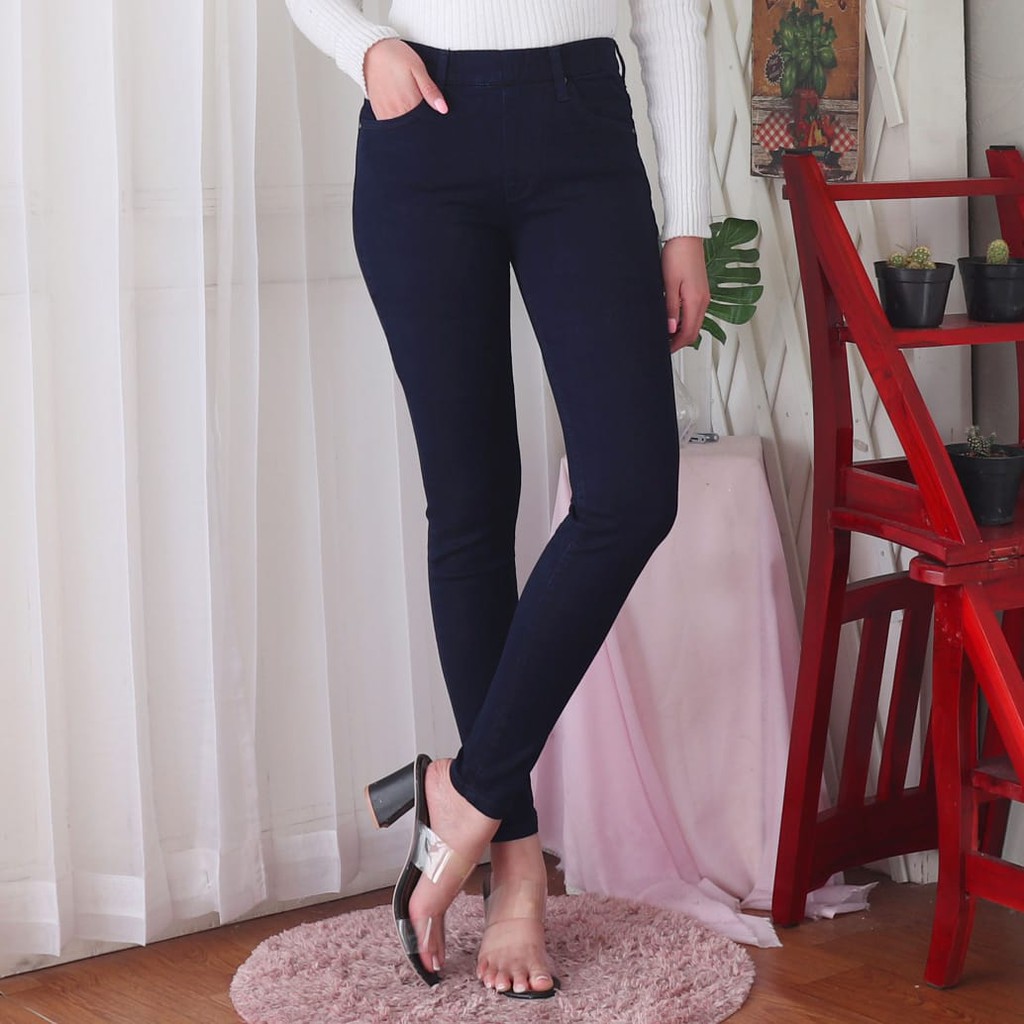 7C-G CELANA JEANS PREMIUM LEGGING BIRU NEVY /PINGGANG KARET JEANS /SKINNY JEANS /27 - 30