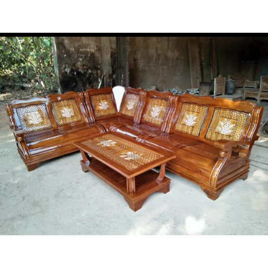 MEJA KURSI TAMU KAYU JATI MODEL SUDUT