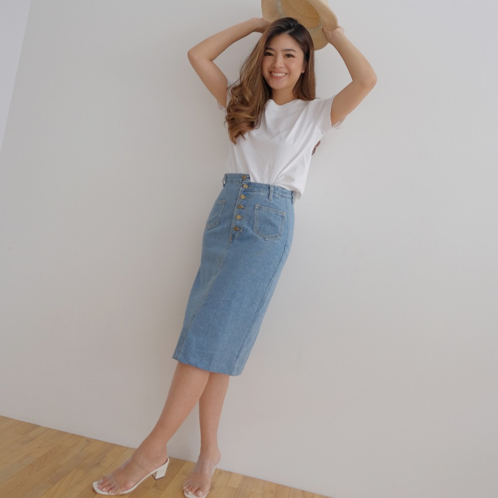 denim midi skirt