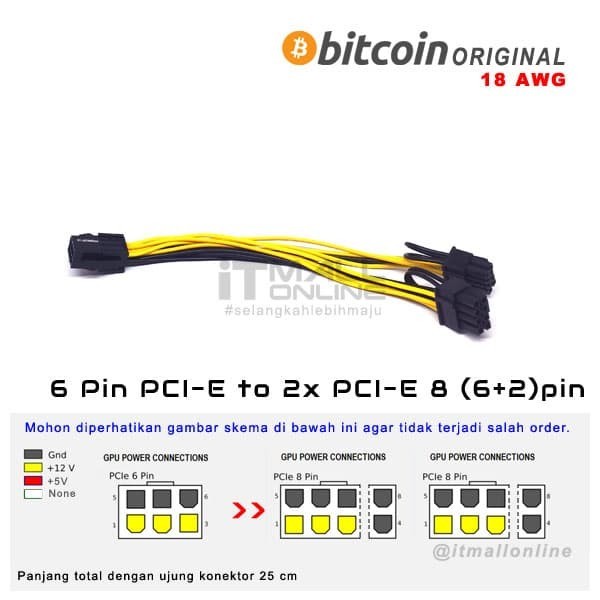 Kabel Power PCIE 6 Pin To Dual 8 Pin 6-2 PCIE VGA