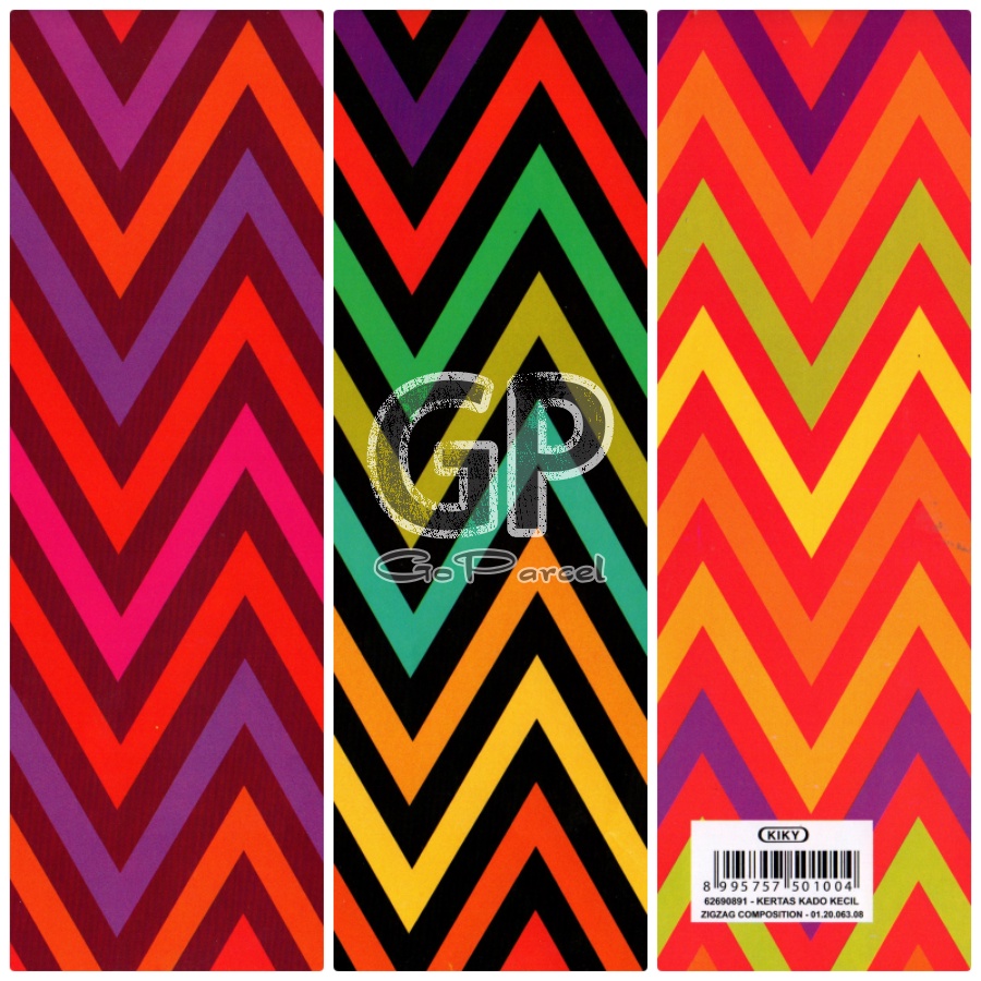 ( 5 Lembar ) KERTAS KADO ZIGZAG RAINBOW - GIFT WRAPPING PAPER ZIGZAG NETRAL COMPOSITION / DEWASA / BUTTON / KOMPOSISI WARNA MERAH RED HIJAU BIRU RAINBOW