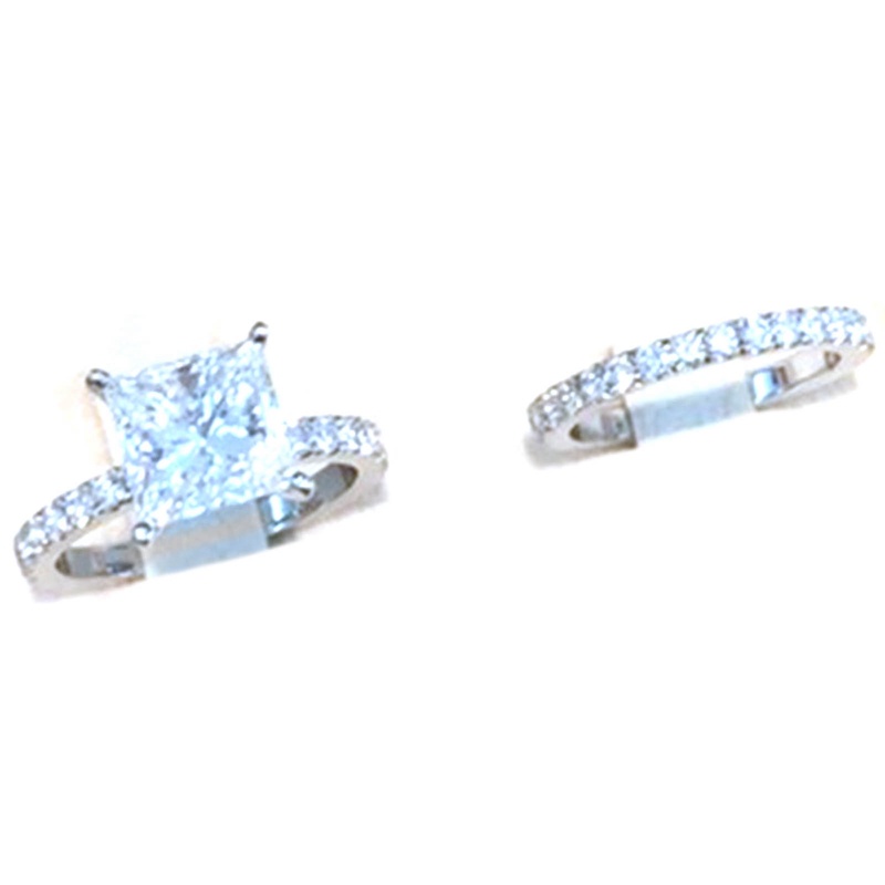 2pcs / Set Cincin Sterling Silver 925 Dengan Sapphire Putih Natural Untuk Wanita