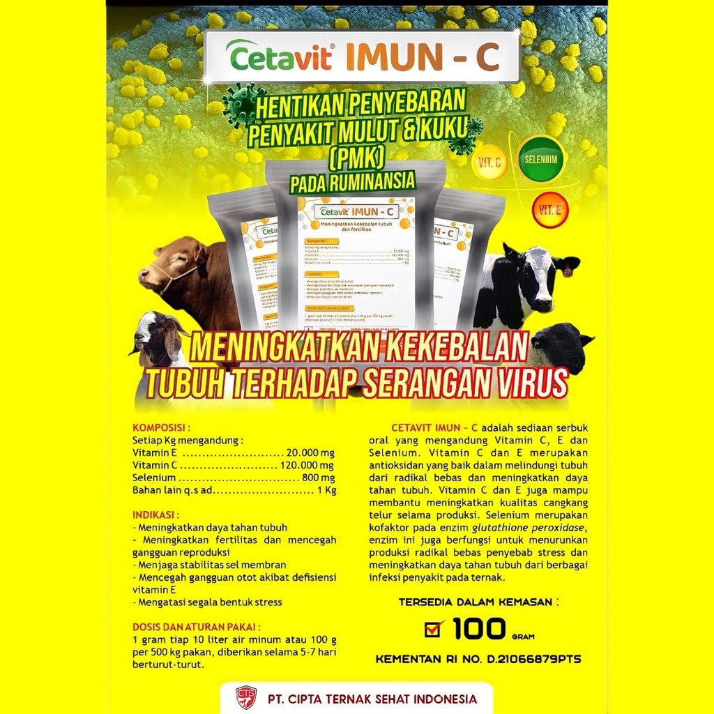 Cetavit Imun C Ruminansia | Suplemen dan Multivitamin Daya Tahan Tubuh Ternak dan Untuk Pencegahan Wabah PMK | Apoternak