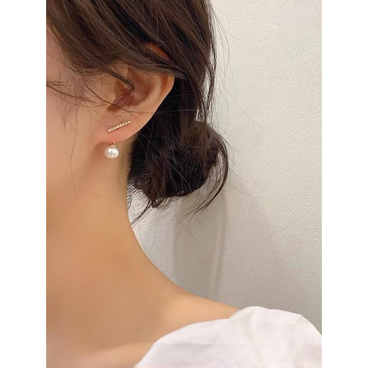 Anting 925 Silver Needle Hias Mutiara Berlian Imitasi Gaya Korea Untuk Wanita