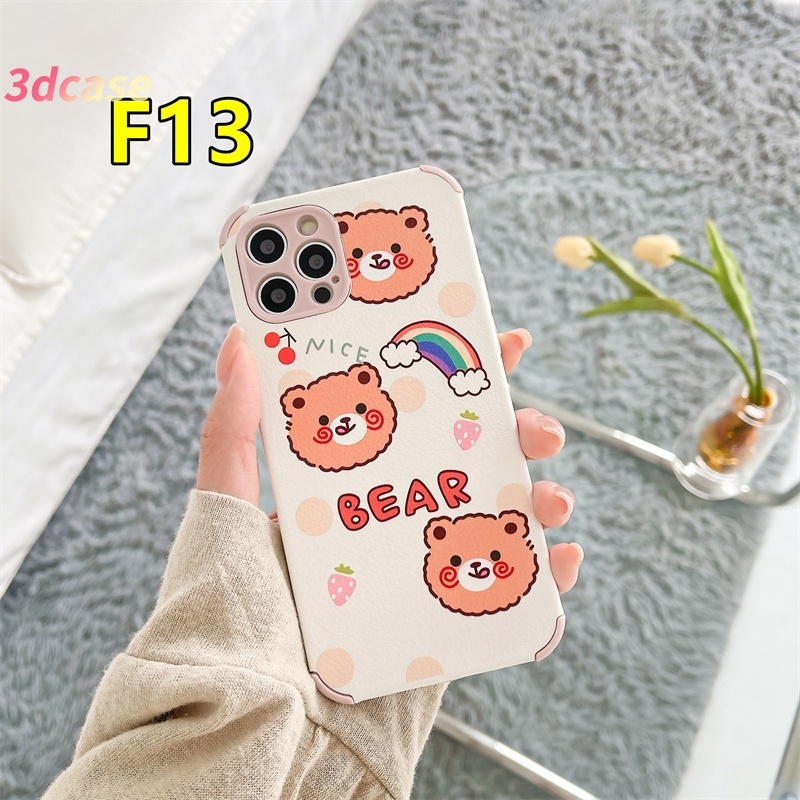 Case OPPO A15 A54 A93 A94 A53 2020 A7 A3S A5 2020 A5S A12 A92 A31 A9 2020 Reno 4 Lite Reno 4 F Reno 5 Lite 5F Find X3Lite A15S F17 F19 PRO A33 2020 A11K A12S A11 A1K A52 A7 Reno 2F Reno 3 A91 A32 Reno 2Z A12E A72 A53S A35 Rainbow Smiley Bear Leather Cover