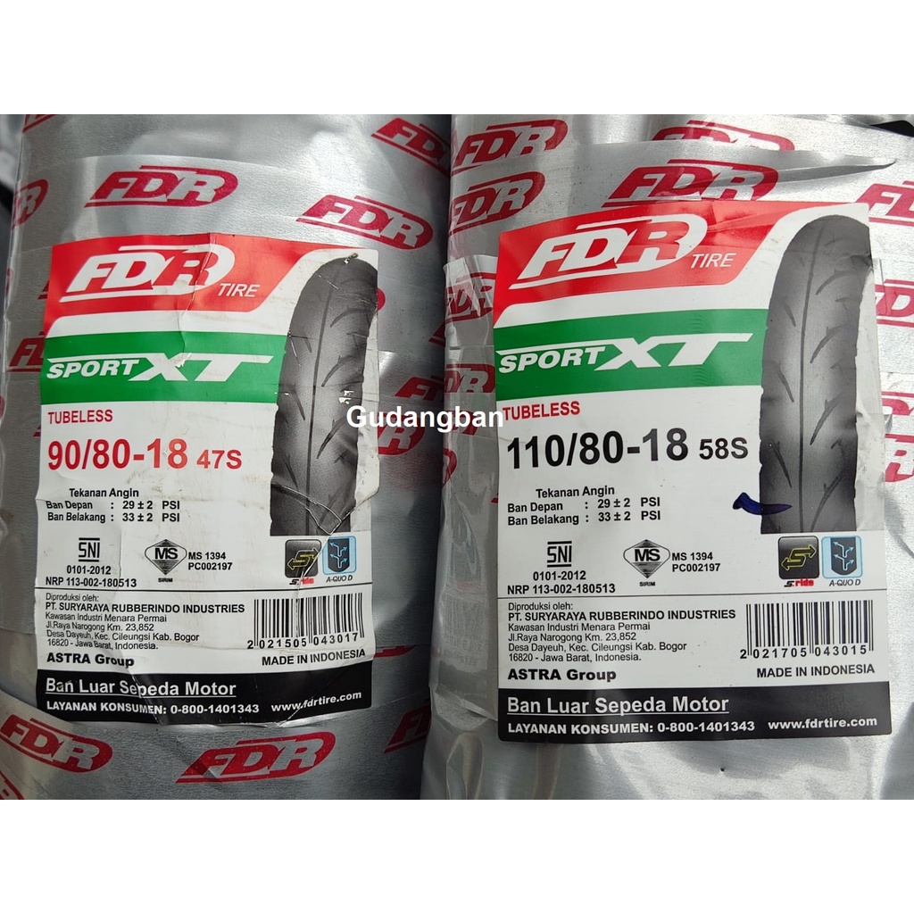 ( RING 18 ) FDR Sport XT  Tubeless FREE PENTIL (CEK VARIAN 90 80 atau 110 80) Ban RX King megapro
