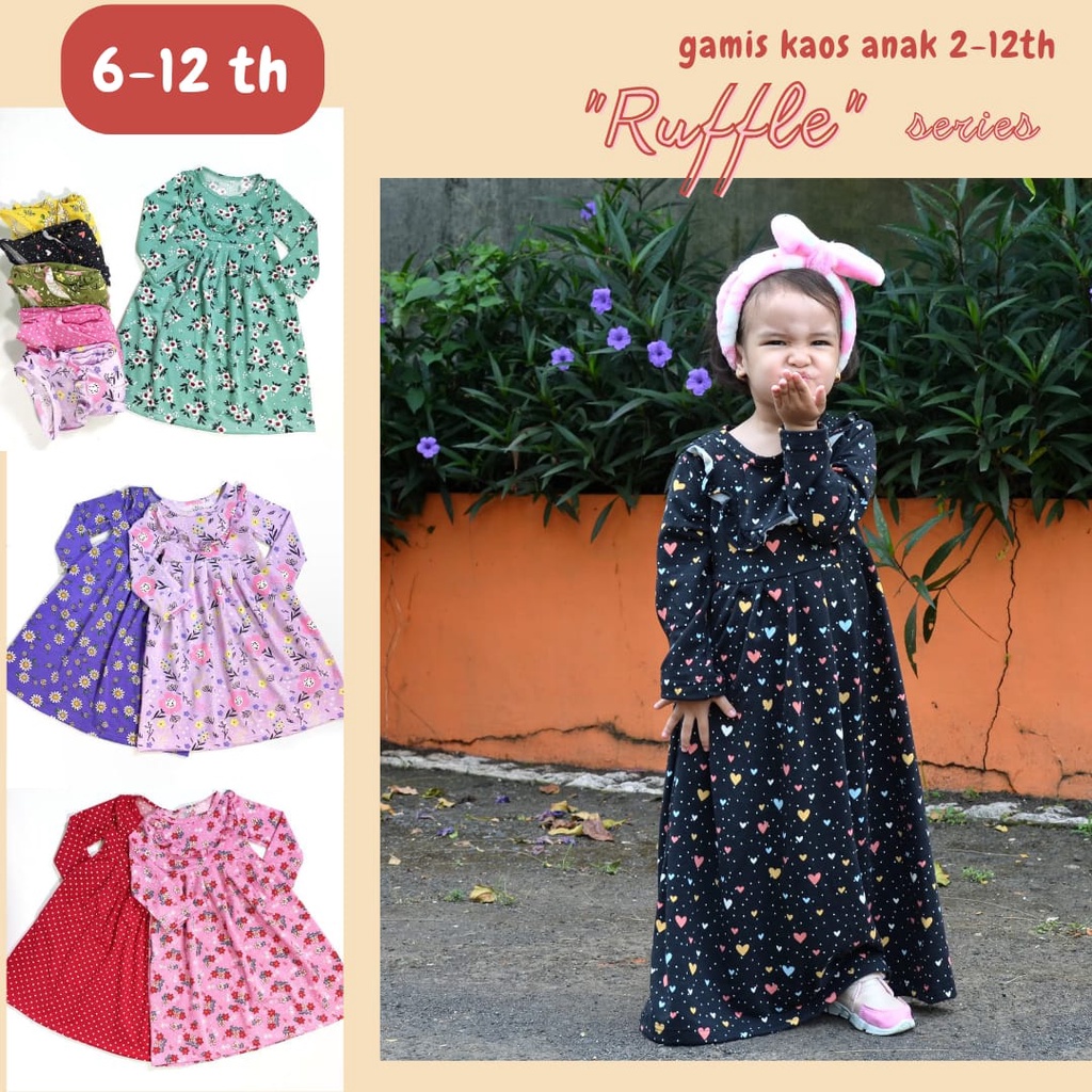 GAMIS KAOS ANAK 6-12th + SAKU SAMPING (BASSIC RUFFLE series)