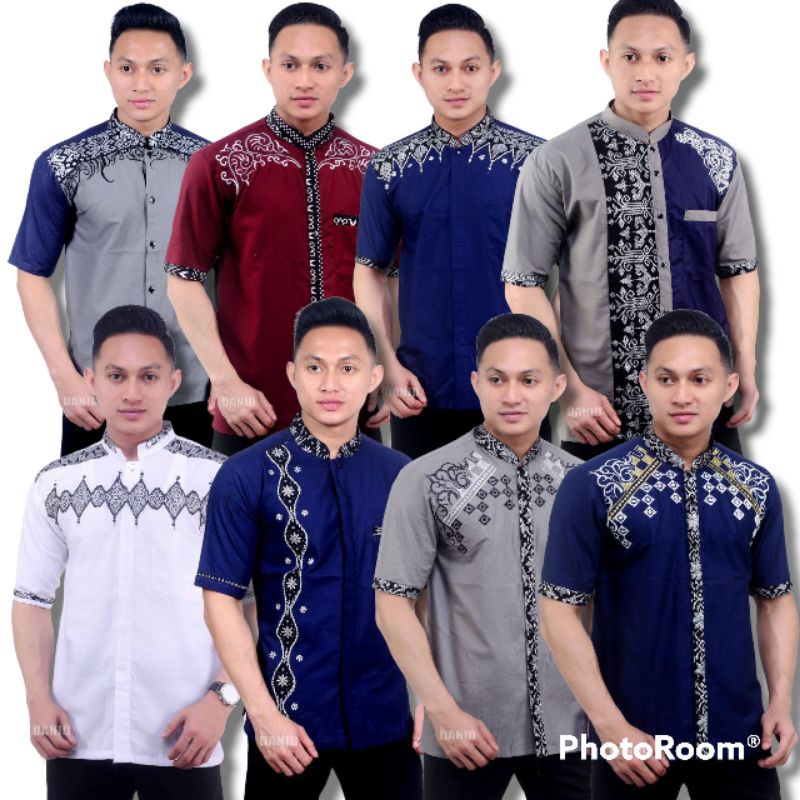 BAJU KOKO PRIA DEWASA KOMBINASI BORDIR BATIK FASHION PRIA DEWASA LENGAN  PENDEK TERBARU ANS