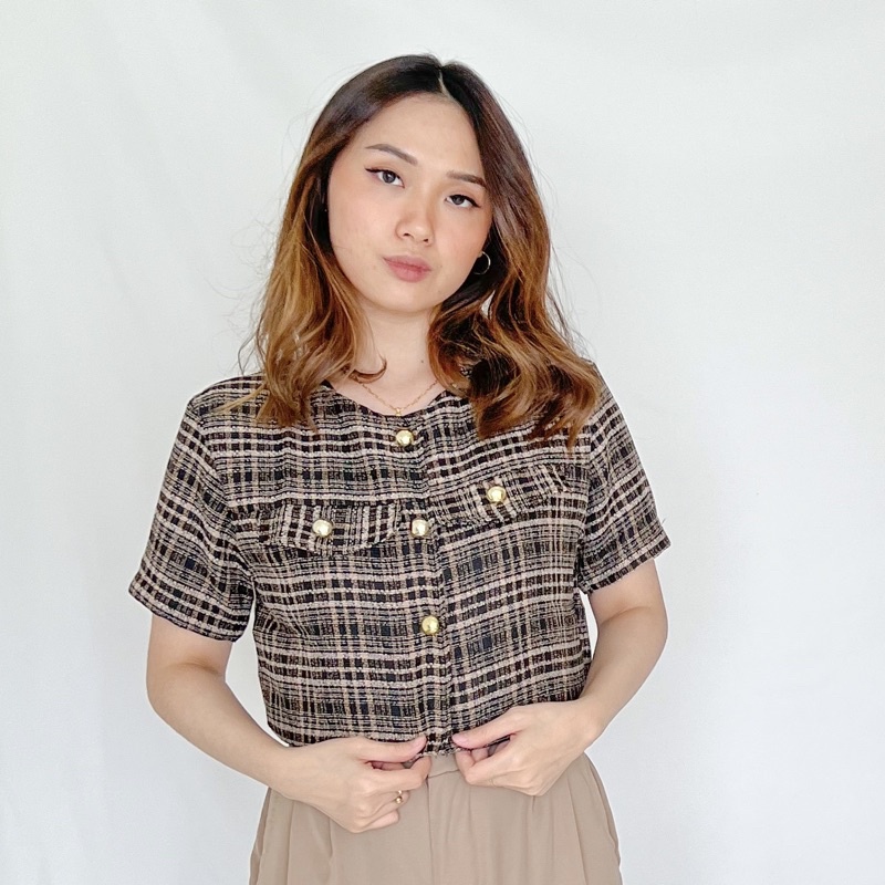 ESVEE - Zoey Tweed Crop Top / Atasan Tweed / Kemeja Crop Tweed