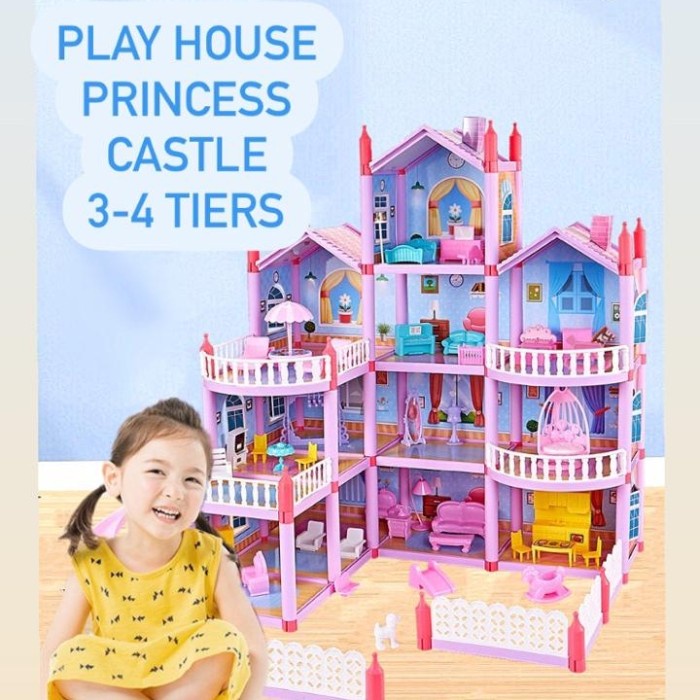 988 MAINAN PRINCESS CASTLE RUMAH BARBIE PLAY HOUSE ANAK 3-4 TINGKAT WJ925 BONEKA JUMBO MURAH