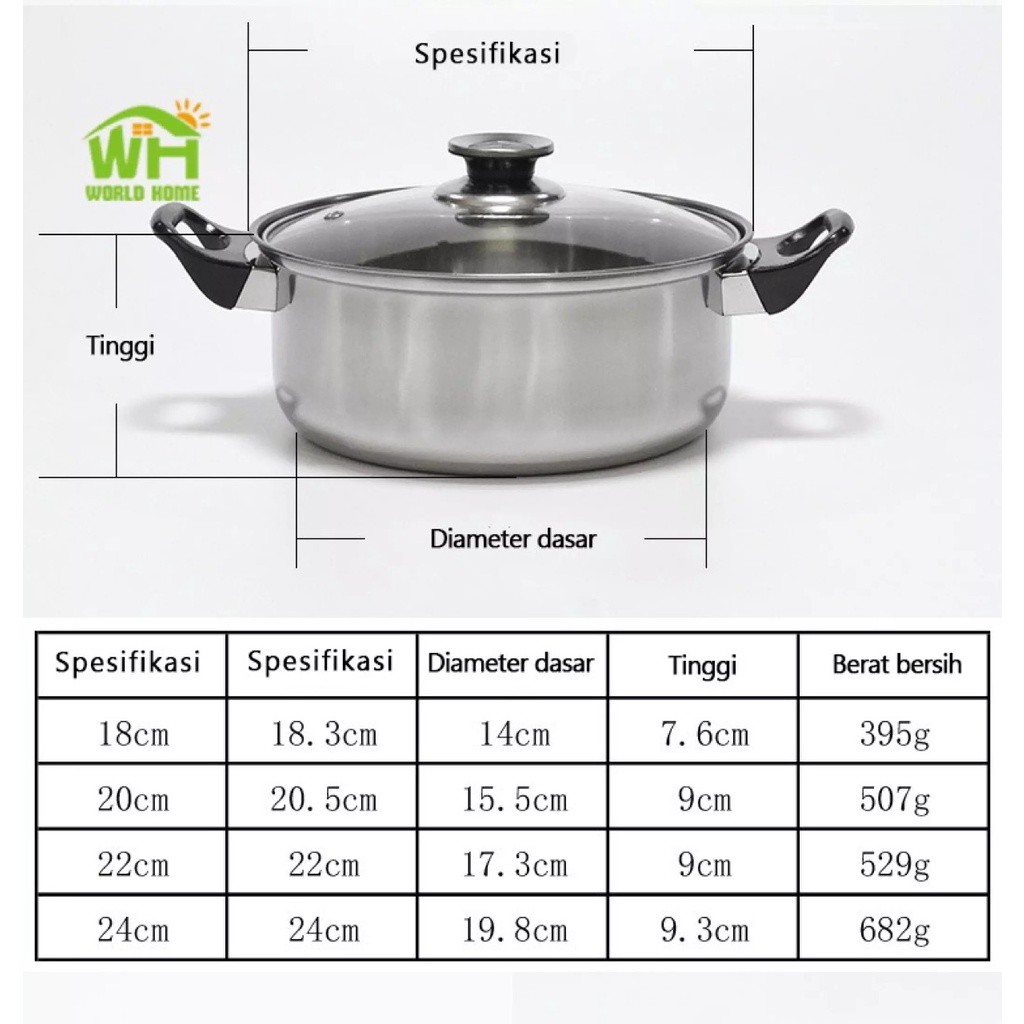 Panci Stainless 12pcs Tutup Kaca Tidak Karatan ADA BUBBLE TG-7 Wajan wok pan penggorengan