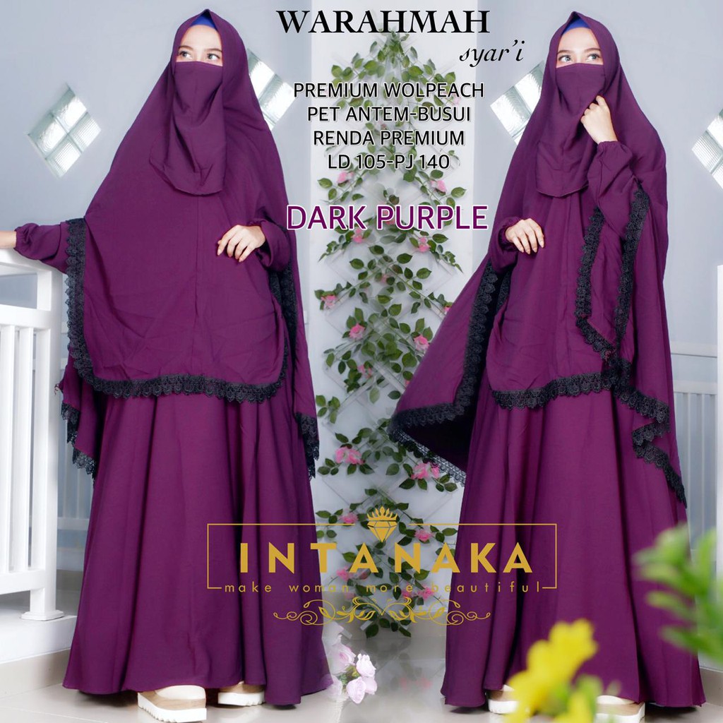 Warahmah Syari Set Gamis Muslimah Free Khimar Niqob by Intanaka BTC