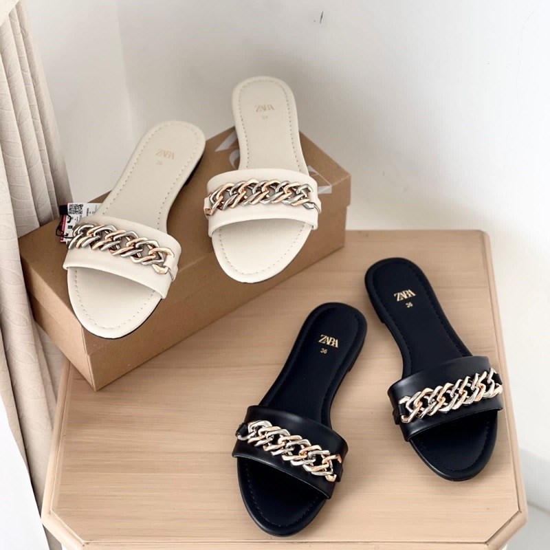 ZS766 Sandal Selop Zara Sandal Teplek Branded Sandal Flat Wanita Import