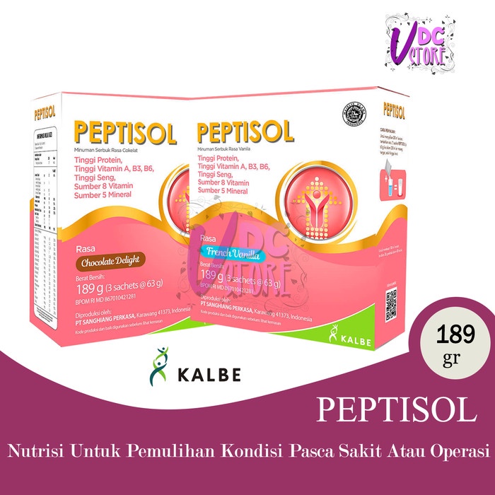 

NUTRISI-VITAMIN- PEPTISOL - VANILLA DAN COKLAT - SUSU DIET KHUSUS - NUTRISI PASCA SAKIT - VANILA