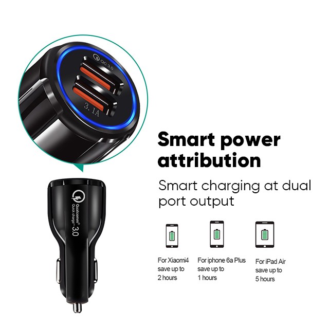 99K Car Charger QC3.0 Fast Charging 2 Ports Casan Mobil