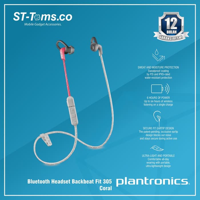 Plantronics Bluetooth Headset Backbeat Fit 305 - Coral