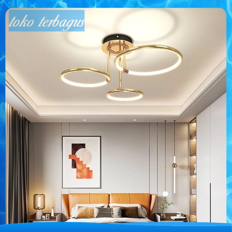 LAMPU GANTUNG HIAS LED CINCIN MEWAH GOLD RING PREMIUM CHANDELIER