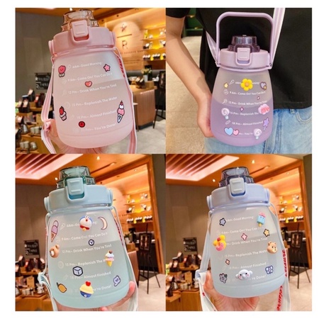 Botol air minum viral botol gemoy gradasi pastel warna pink 1,3 liter