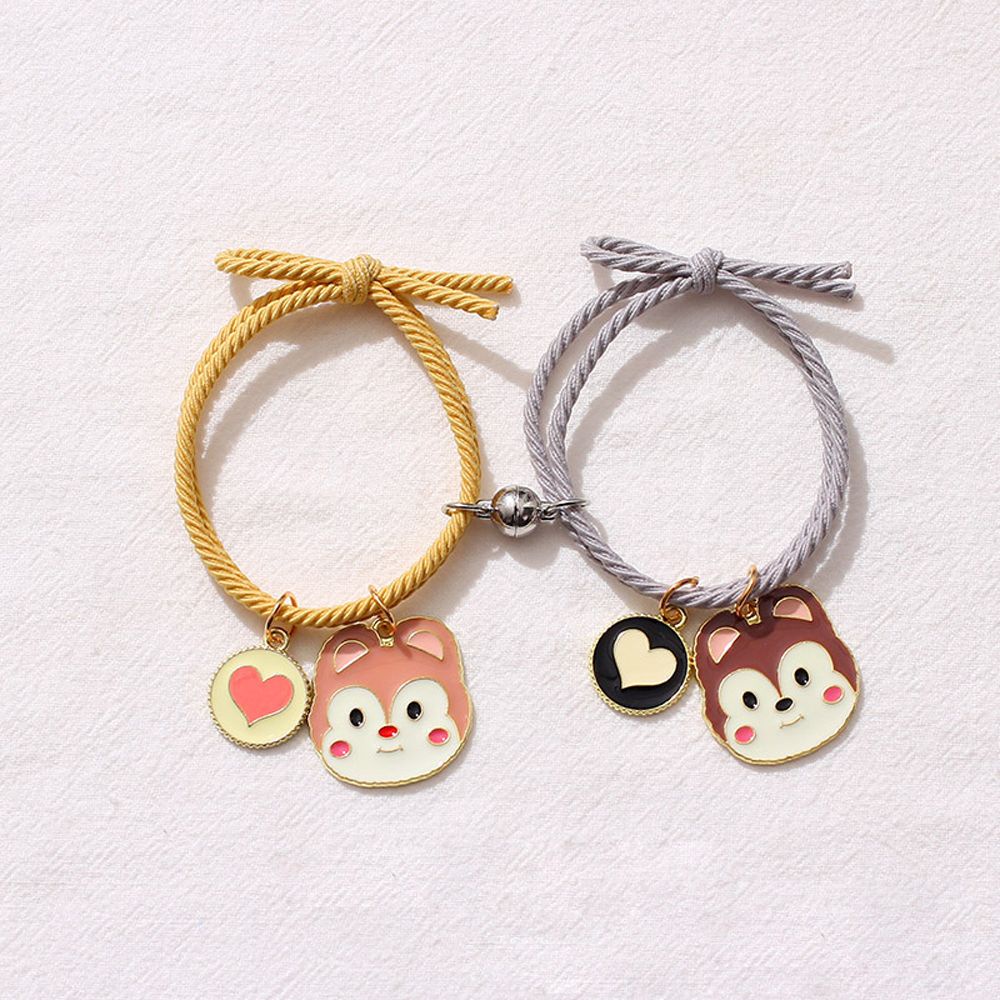 Needway  2pcs/set Korean Style Hair Rope Trendy Valentine's Day Gift Couple Bracelet Cat Bear Flower Creative Magnet Rabbit Dog Best Friends Wristband