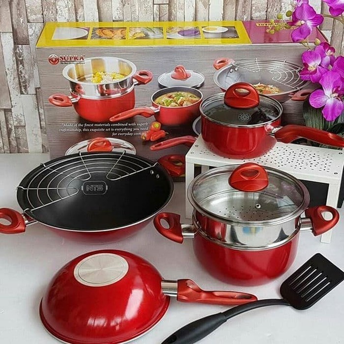 Panci Set Supra 9pcs - Penggorengan Set - Steamer Set