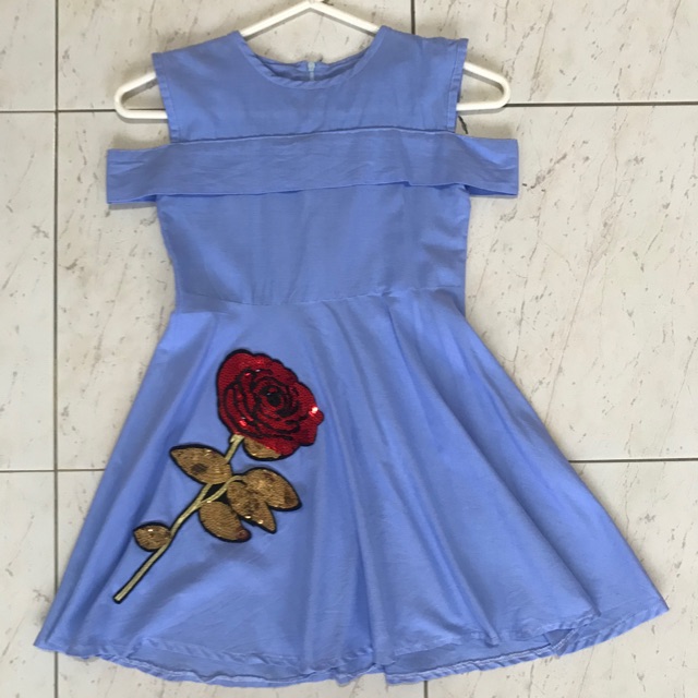 *Preloved Baju Terusan Dress Anak Bahu Bolong bunga Mawar