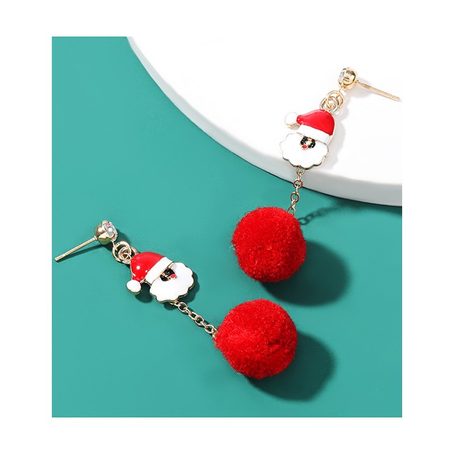 LRC Anting NATAL Fashion Snowman Red Ball Alloy Oil Drip Snowman Hair Ball Earrings