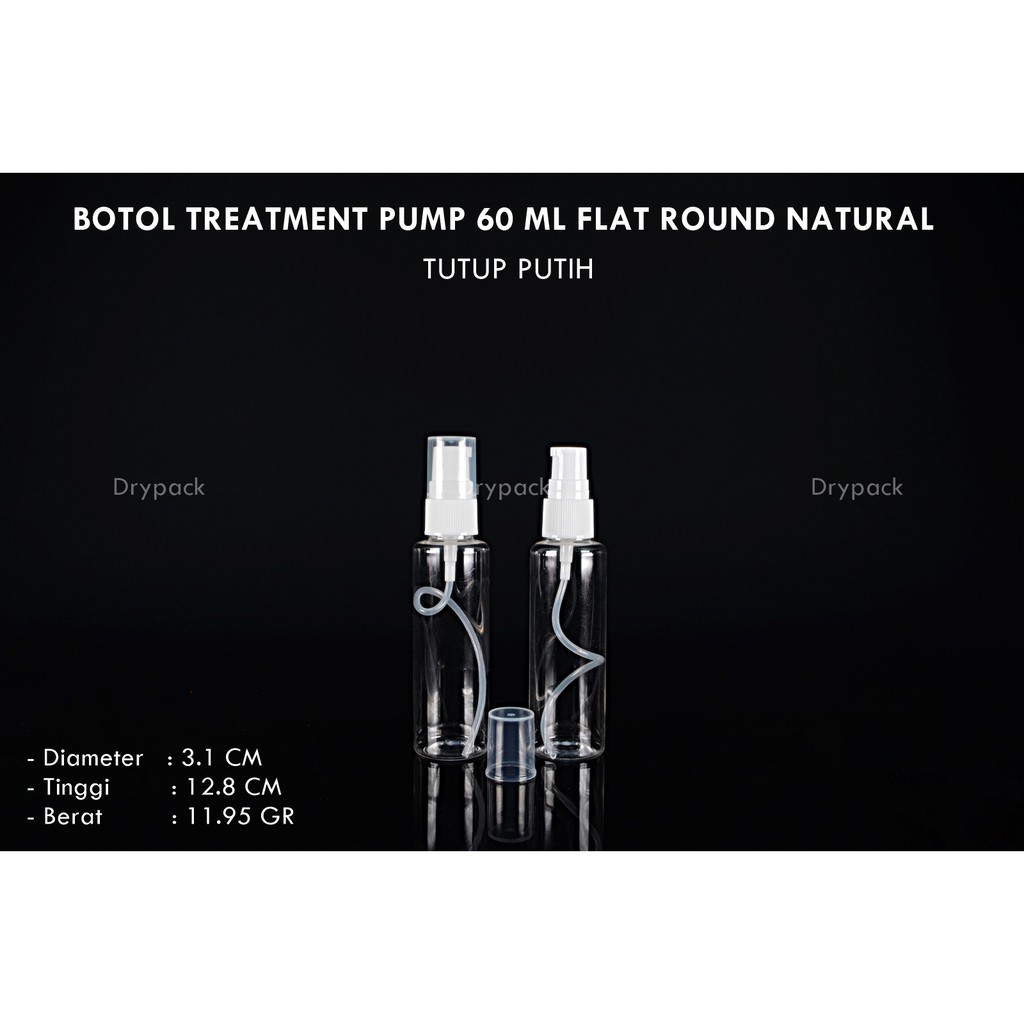 Botol Treatment 60 ml Flat Natural tutup Putih