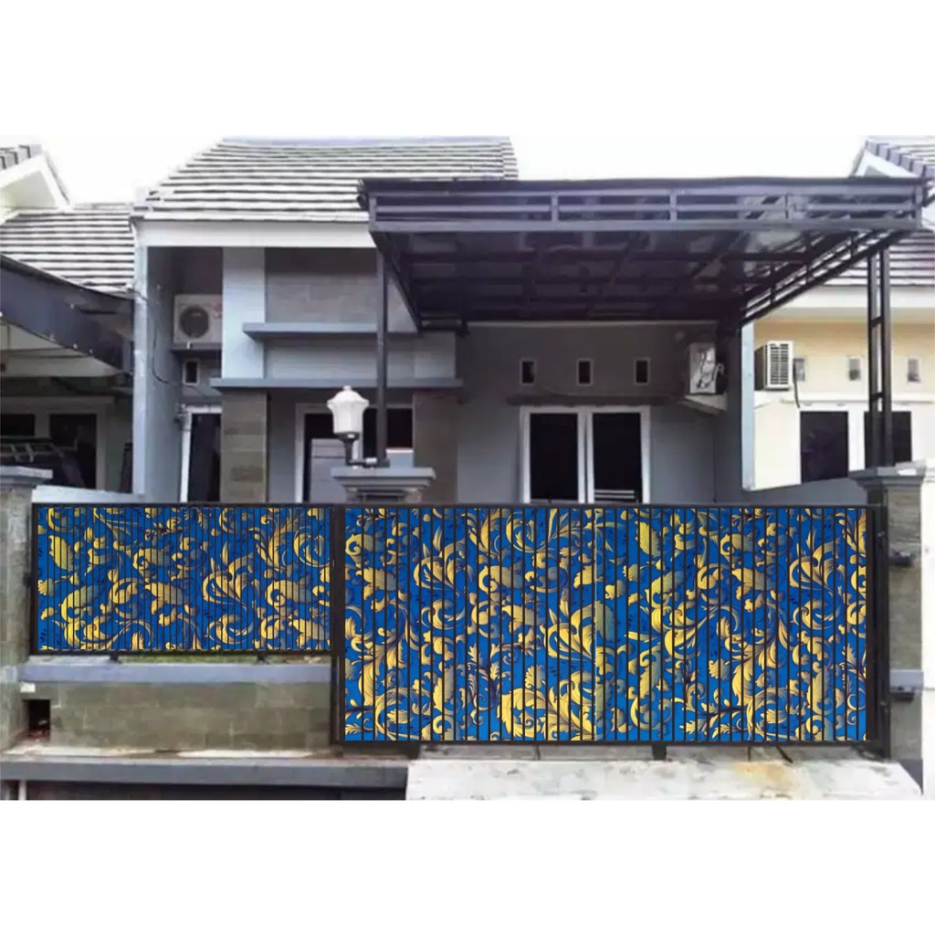 Fiber Pagar Pelapis Penutup Rumah Motif - Batik Neo Gold ( biru )