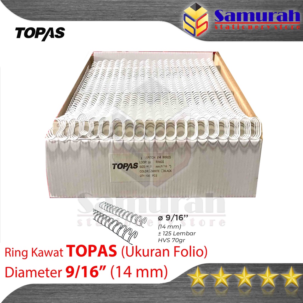 

Ring Binder Kawat Topas Ukuran Folio 9/16" Diameter 14,0 mm / 38 Wire Ring Binding 3 : 1 isi 100 Batang / 38 Lubang