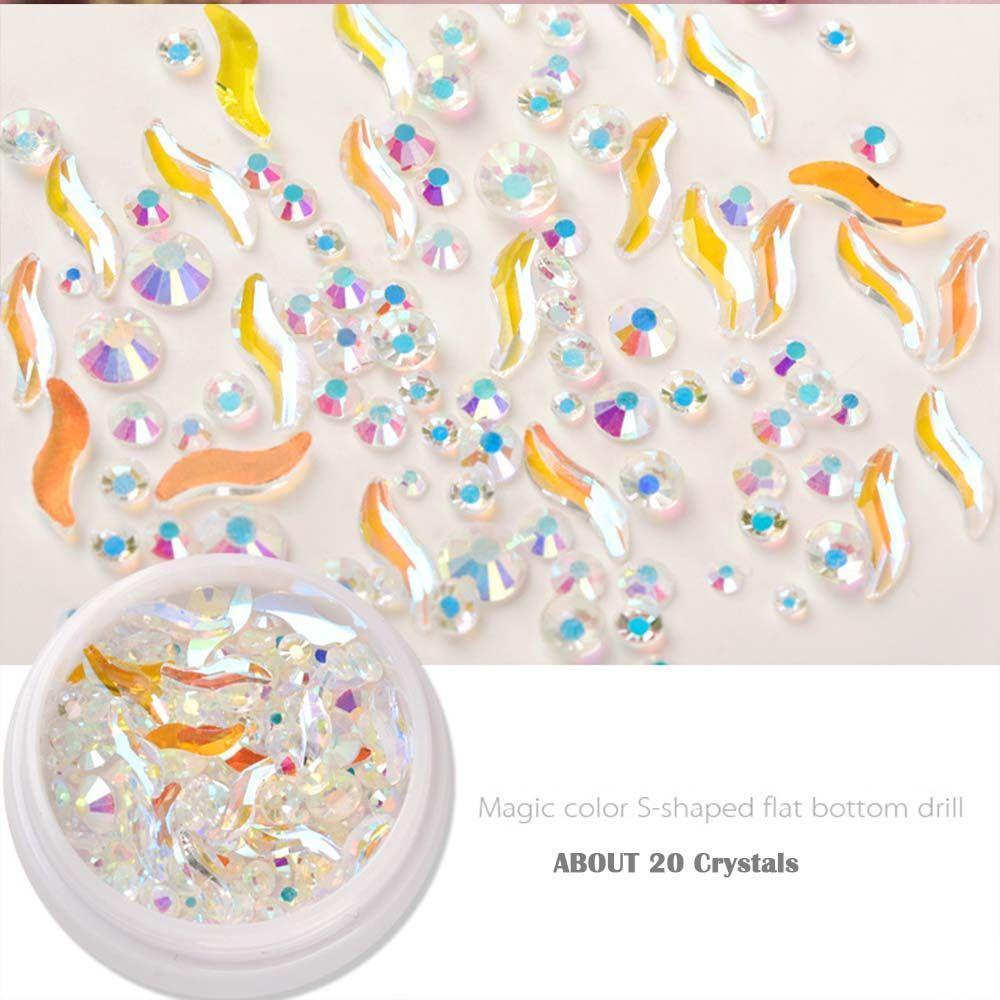 AUGUSTINA Agustinina Kristal Perhiasan Kuku Fashion Shiny Gaya Jepang Nail Art Ornamen 3D Kuku Stiker Bentuk S Aurora Aksesoris Kuku