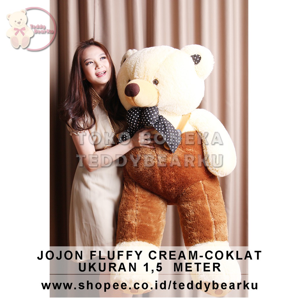 TEDDY BEAR SUPER JUMBO 1,5 METER FLUFFY JOJON PREMIUM CREAM - COKLAT