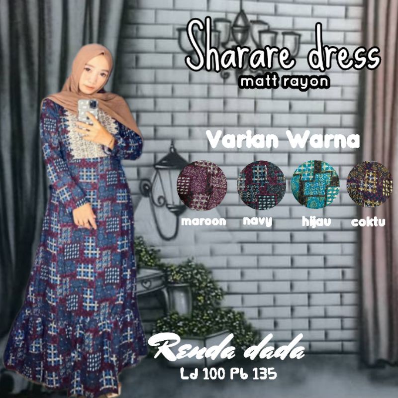 Fashion Muslim Gamis LUNA crinkle mix renda SAHARA SHARARE RAYON RENDA MOTIF kaktus etnik busui mayung terbaru promo terlaris