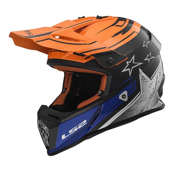 Helm cross ls2 mx437 fast core matt black gloss orang