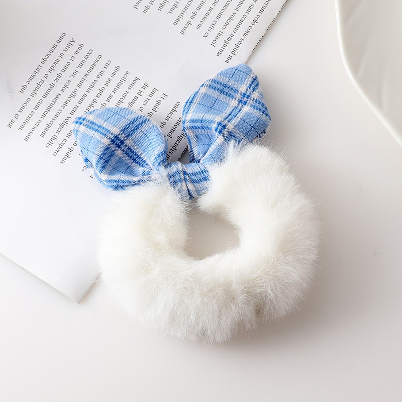 OVERFLOWS.ID Ikat Rambut Bulu Korean Style Ikat Rambut Cepol Ponytail Scrunchies Pita Import-Putih