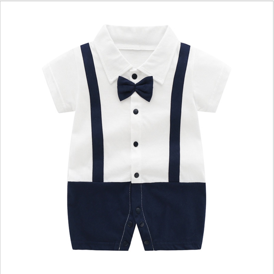 LP10- Pakaian Jumper / baju romper anak  laki laki lengan pendek/ motif dasi tuxedo