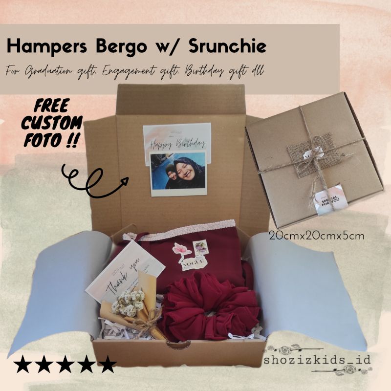 

✨B✨HAMPERS HIJAB BERGO INSTAN RENDA DIAMOND CERUTY CERUTI SERUNCI SRUNCI SRUNCHIE HADIAH GIFT BOX BOKS ULANG TAHUN BIRTHDAY ENGAGEMENT GRADUATE WEDDING SESERAHAN
