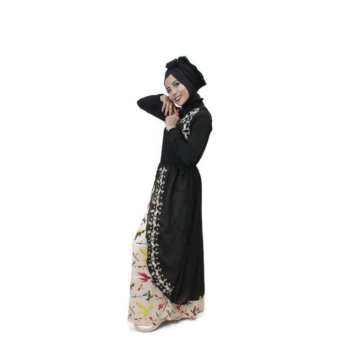 Gamis Bordir Sifon Lengan Pendek-Hitam