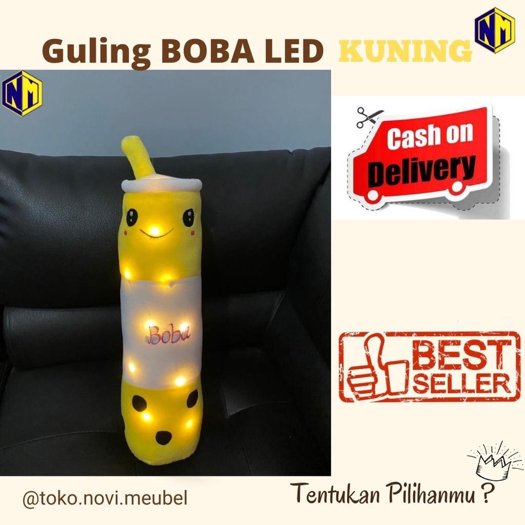 Guling Boneka Boba Milk Tea LED Kain Halus  Bahan full Velboa Tinggi 60cm